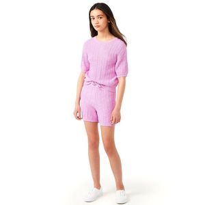 Pink  Variegated Rib Sweater T-Shirt and Shorts